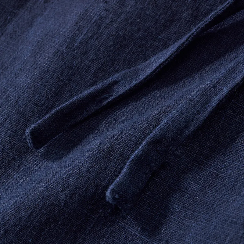 Indigo Dyed Cotton Linen Blend Casual Pants