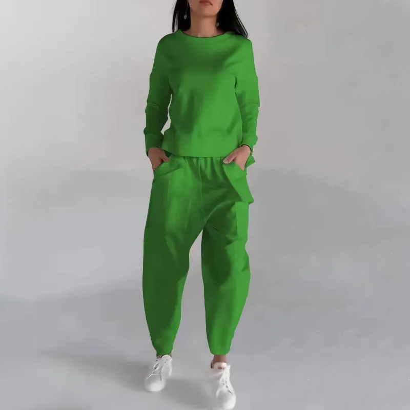 Women's Sweatsuit with Lace Up Back slit Top & Loose Pants set